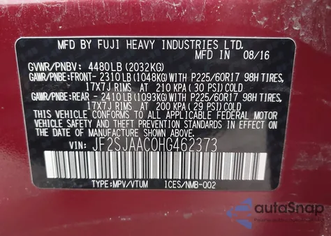 2017 Subaru Forester 2.5I from USA, damaged, VIN JF2SJAAC0HG462373